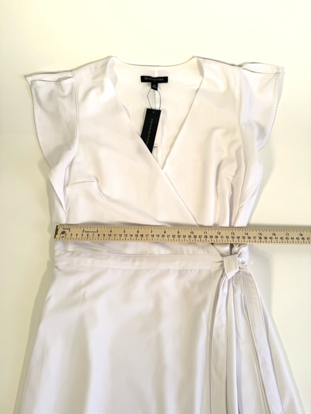 Banana Republic White V-Neck Faux Wrap Tie-Waist Mini Dress Bridal Graduation - Picture 7 of 13